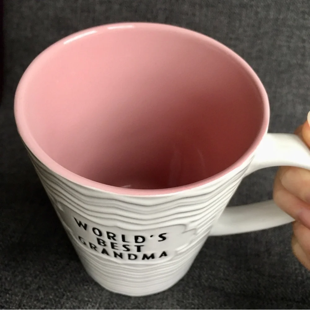 “World’s Best Grandma” Coffee Mug, White, Pink, Black, 16 oz